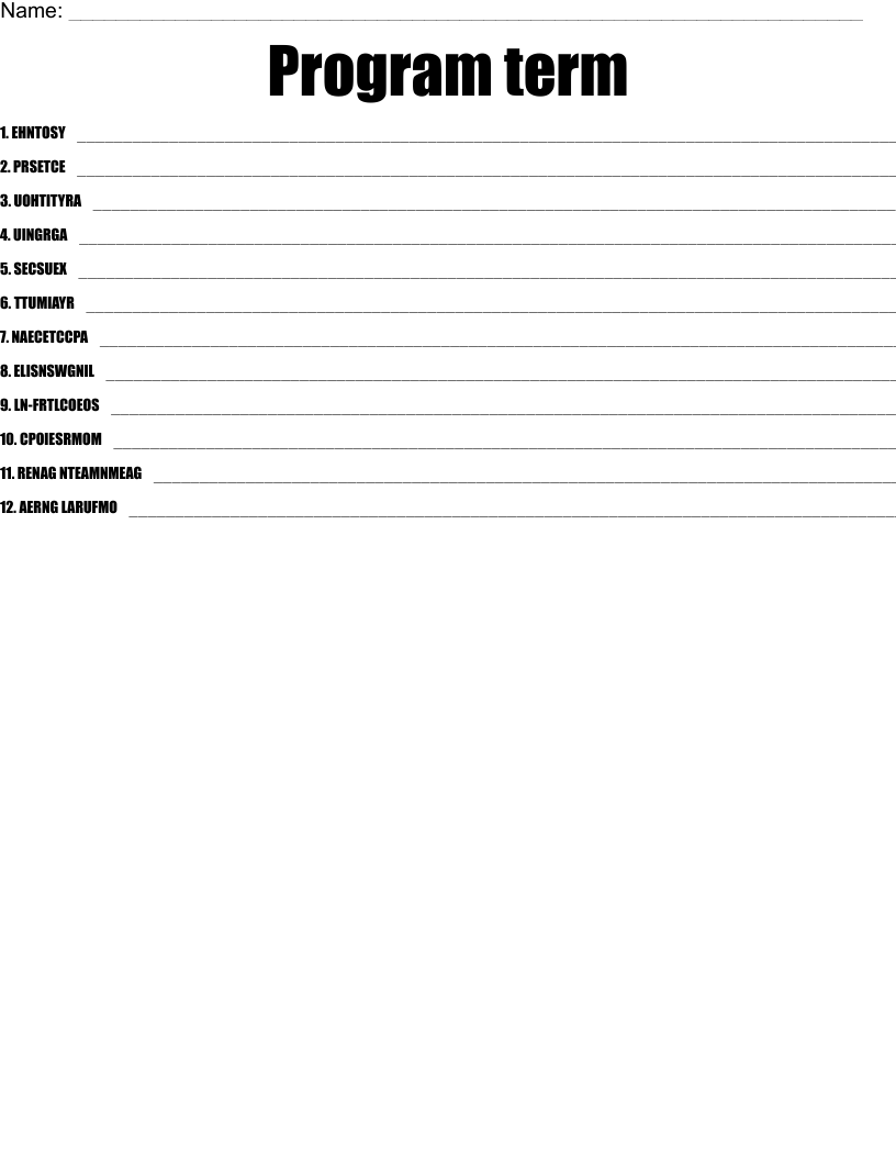 Program term Word Scramble