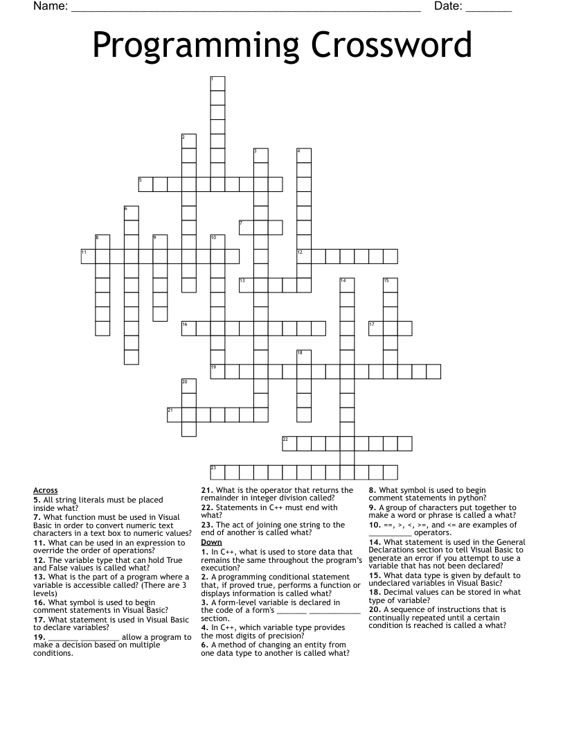 Programming Crossword