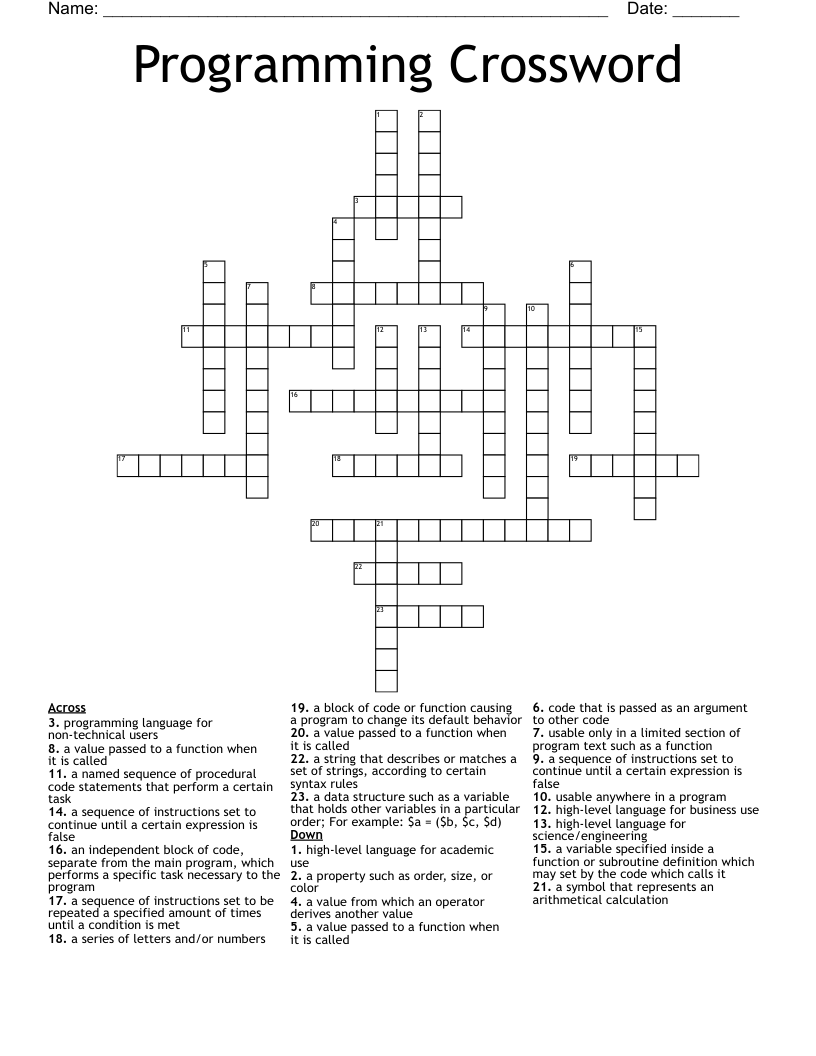 Programming Crossword