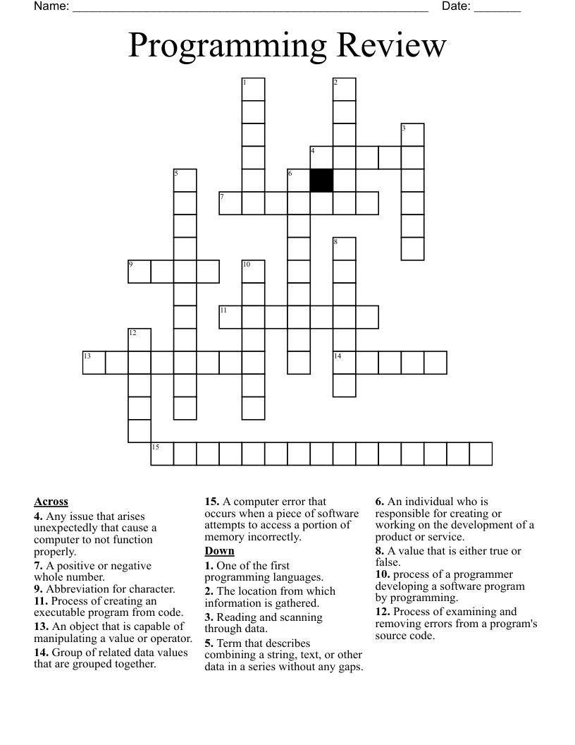 Programming Review Crossword