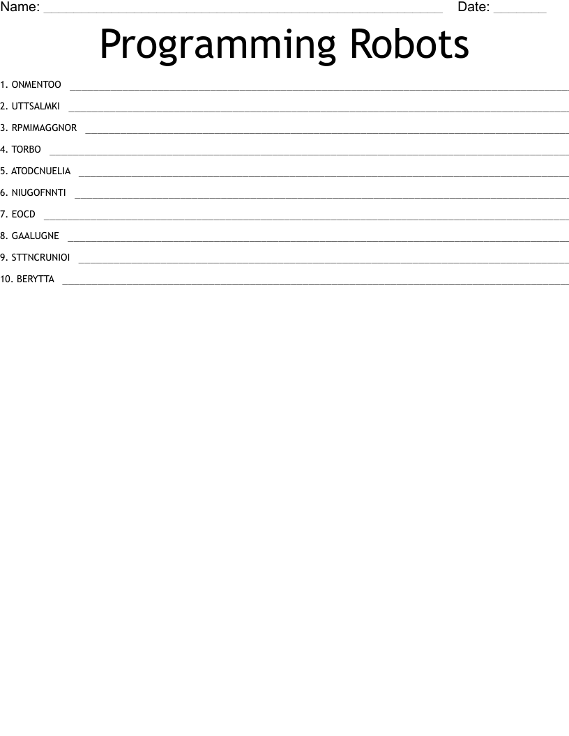 Programming Robots Word Scramble