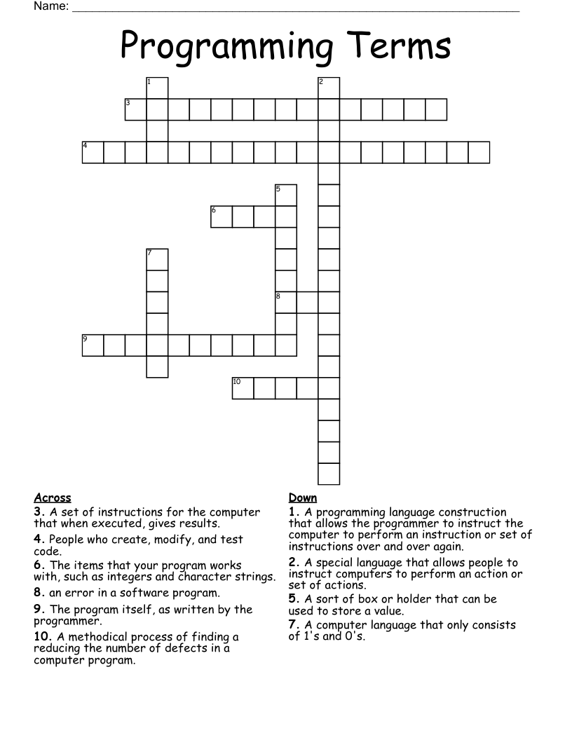 Programming Terms Crossword