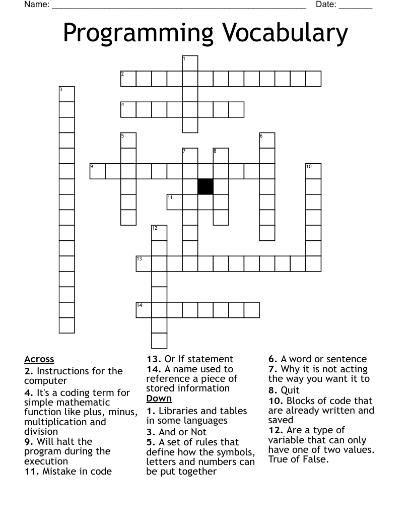 Programming Vocabulary Crossword