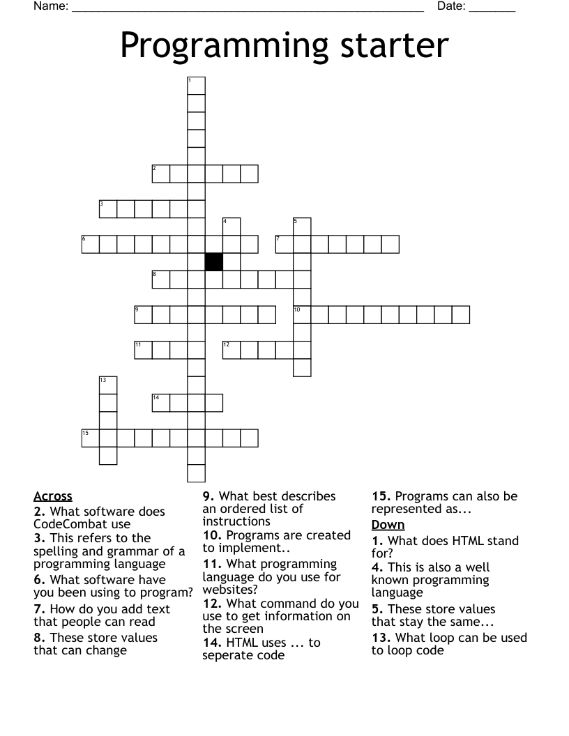 Programming starter Crossword
