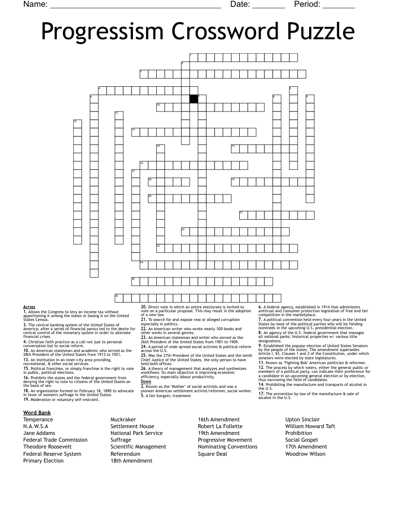 Progressism Crossword Puzzle
