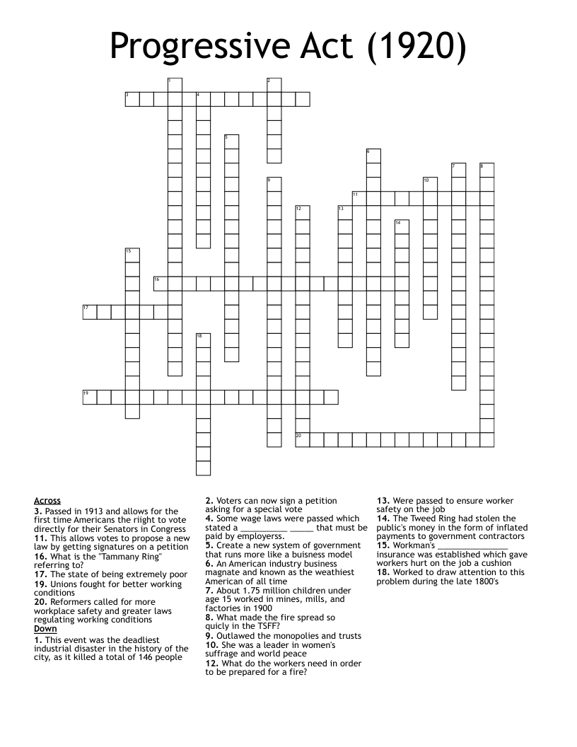 Progressive Act (1920) Crossword