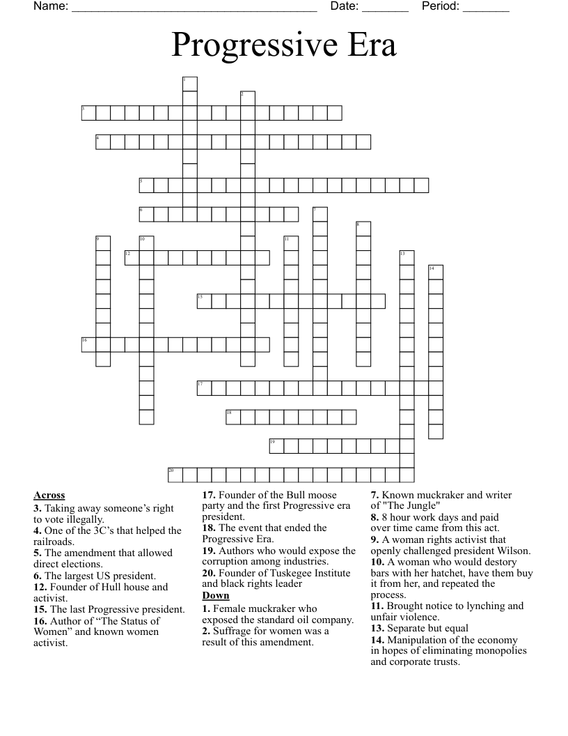 Progressive Era Crossword