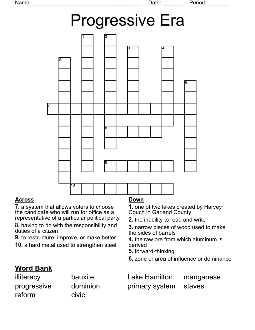 Progressive Era Crossword