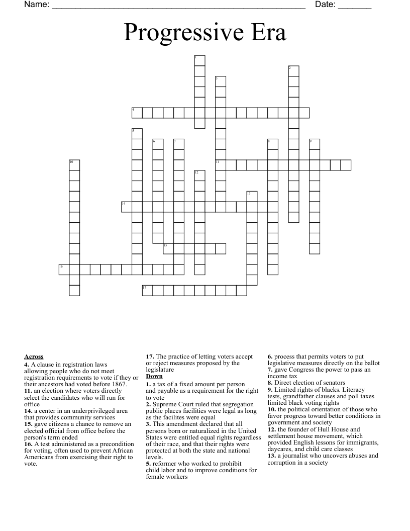 Progressive Era Crossword