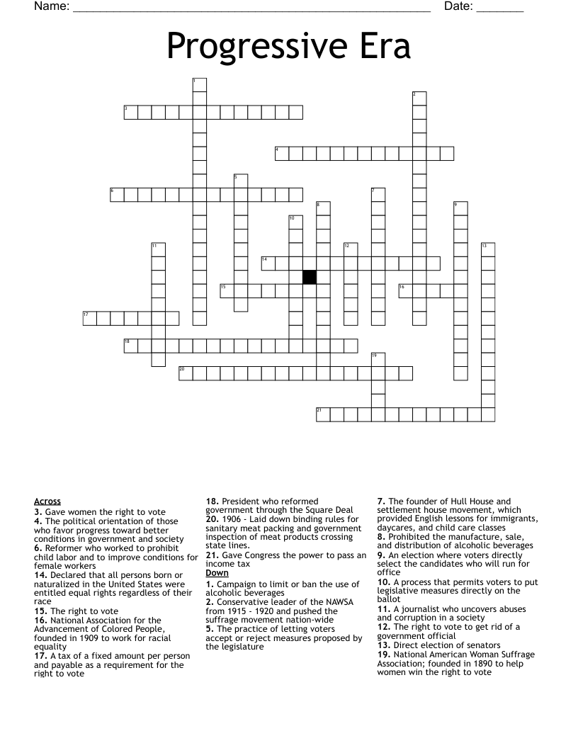 Progressive Era Crossword