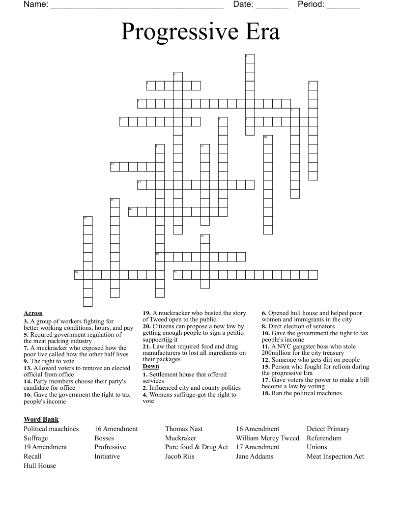 Progressive Era Crossword