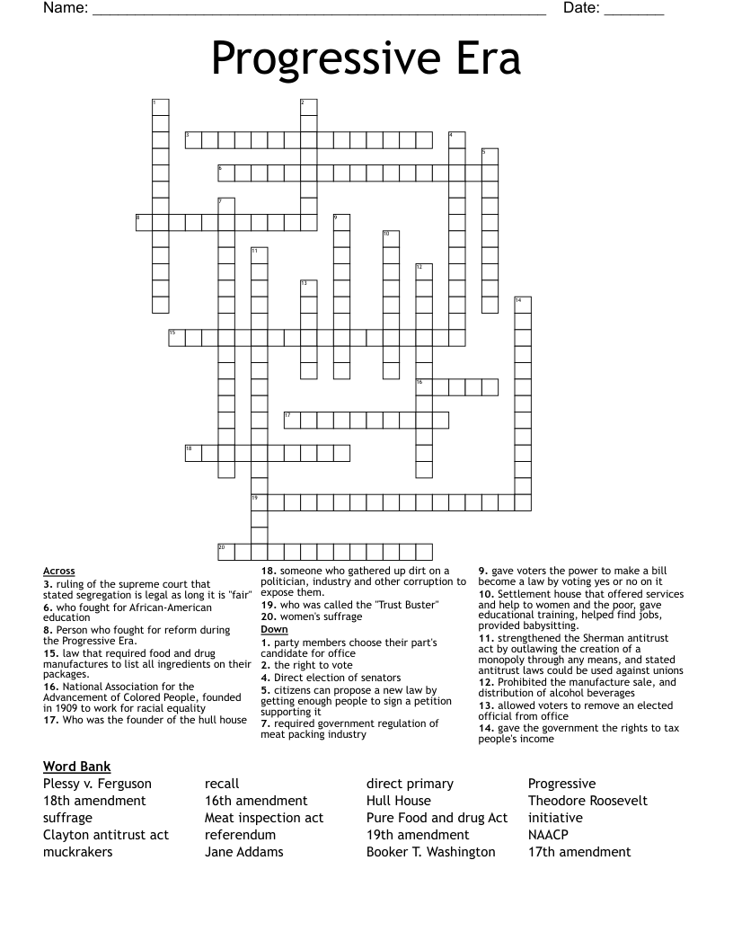 Progressive Era Crossword