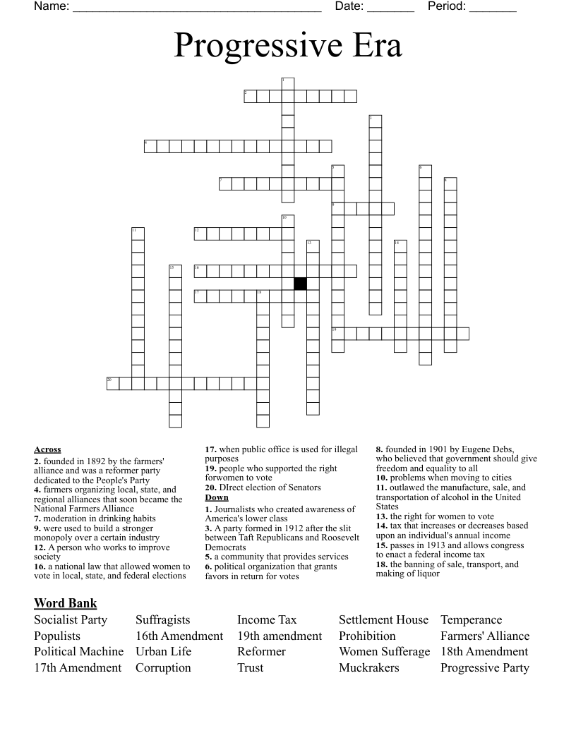 Progressive Era Crossword