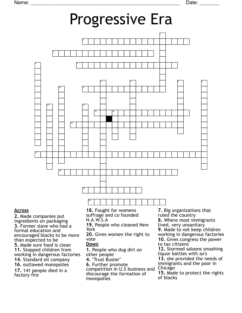 Progressive Era Crossword
