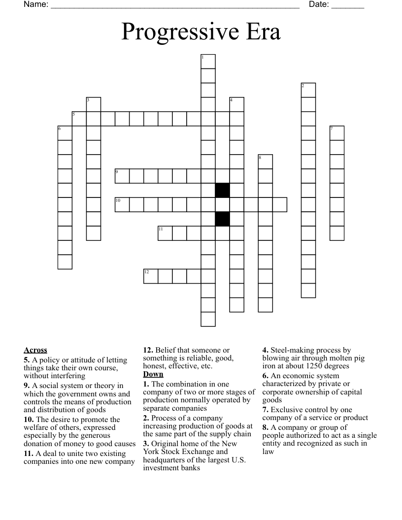 Progressive Era Crossword