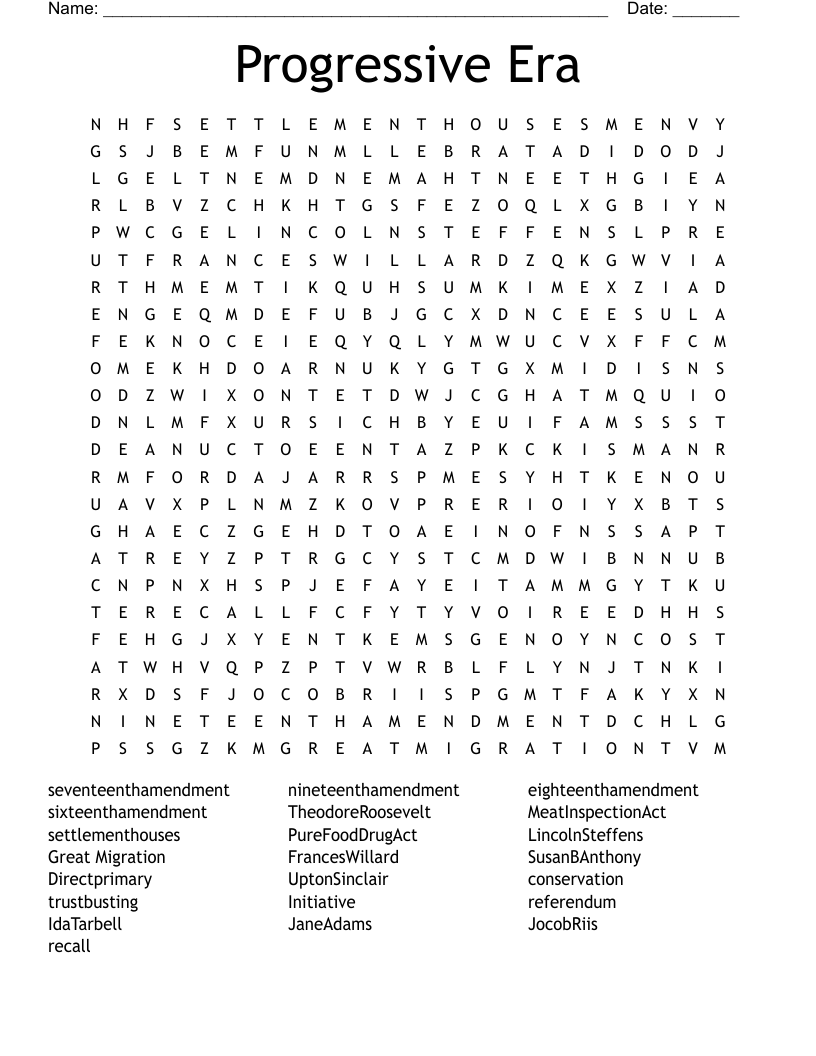 Progressive Era Word Search