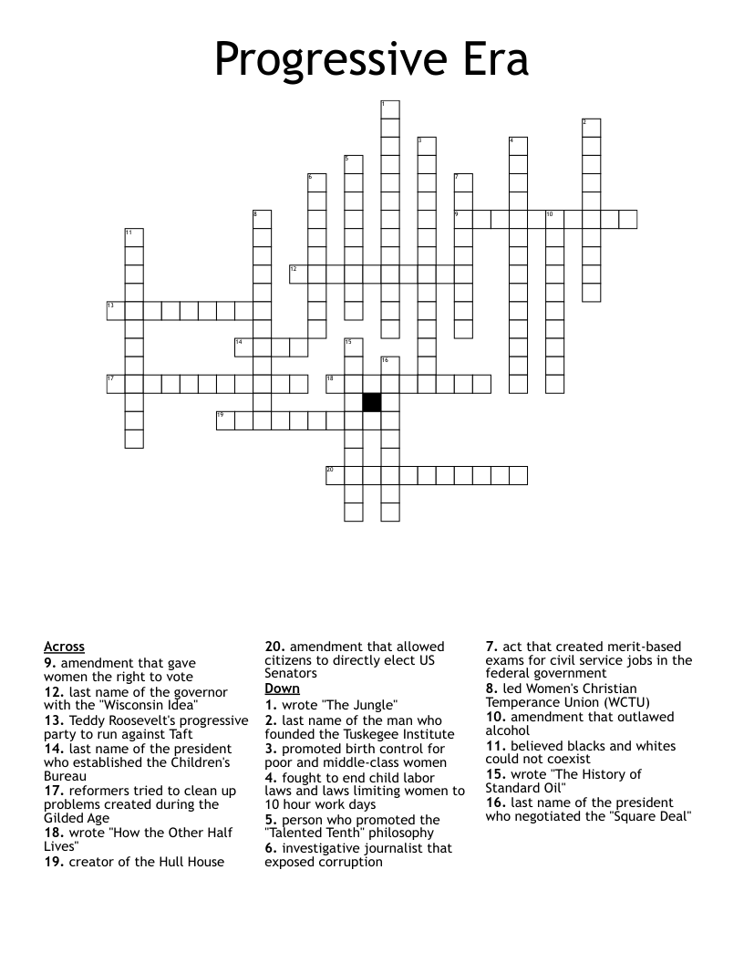 Progressive Era Crossword