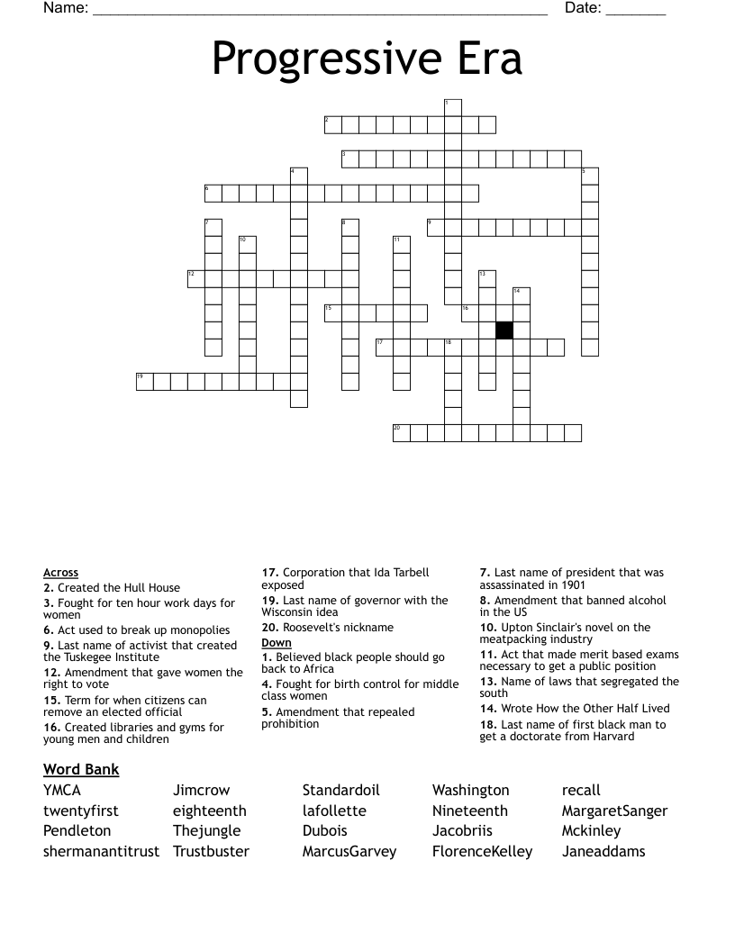 Progressive Era Crossword