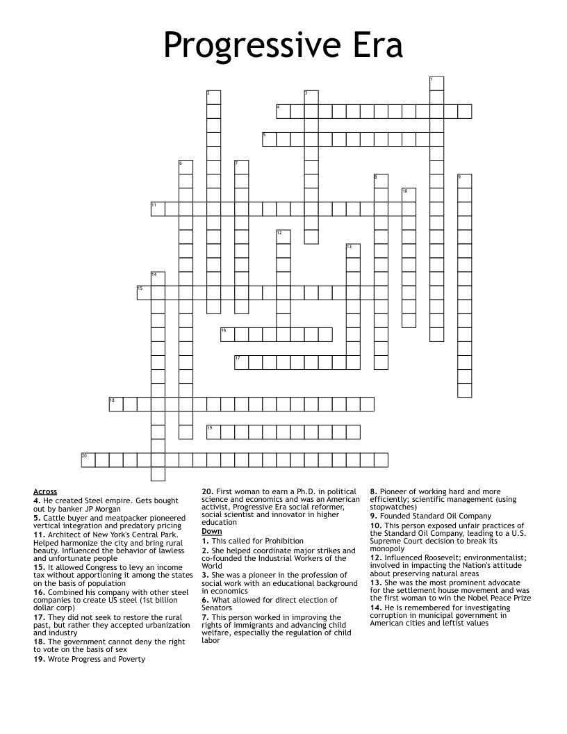 Progressive Era Crossword