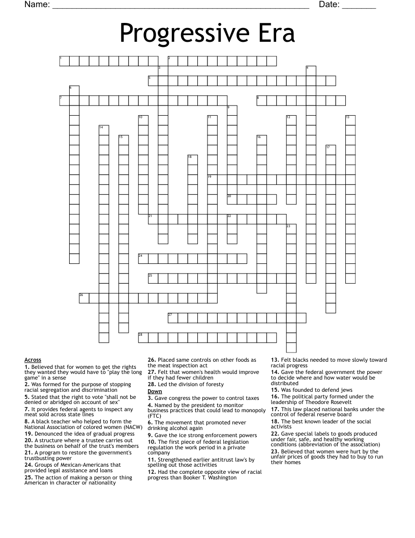 Progressive Era  Crossword