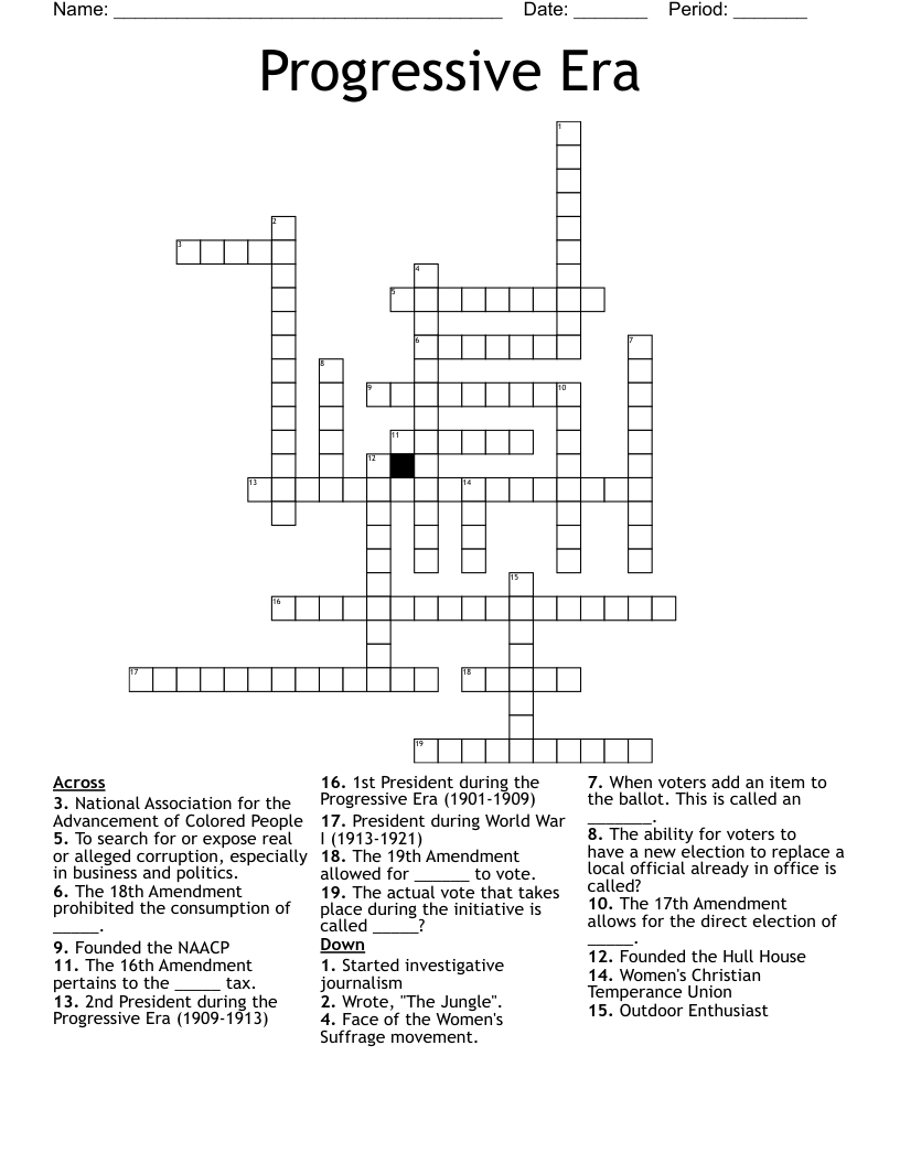 Progressive Era Crossword
