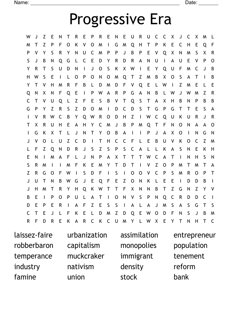 Progressive Era Word Search