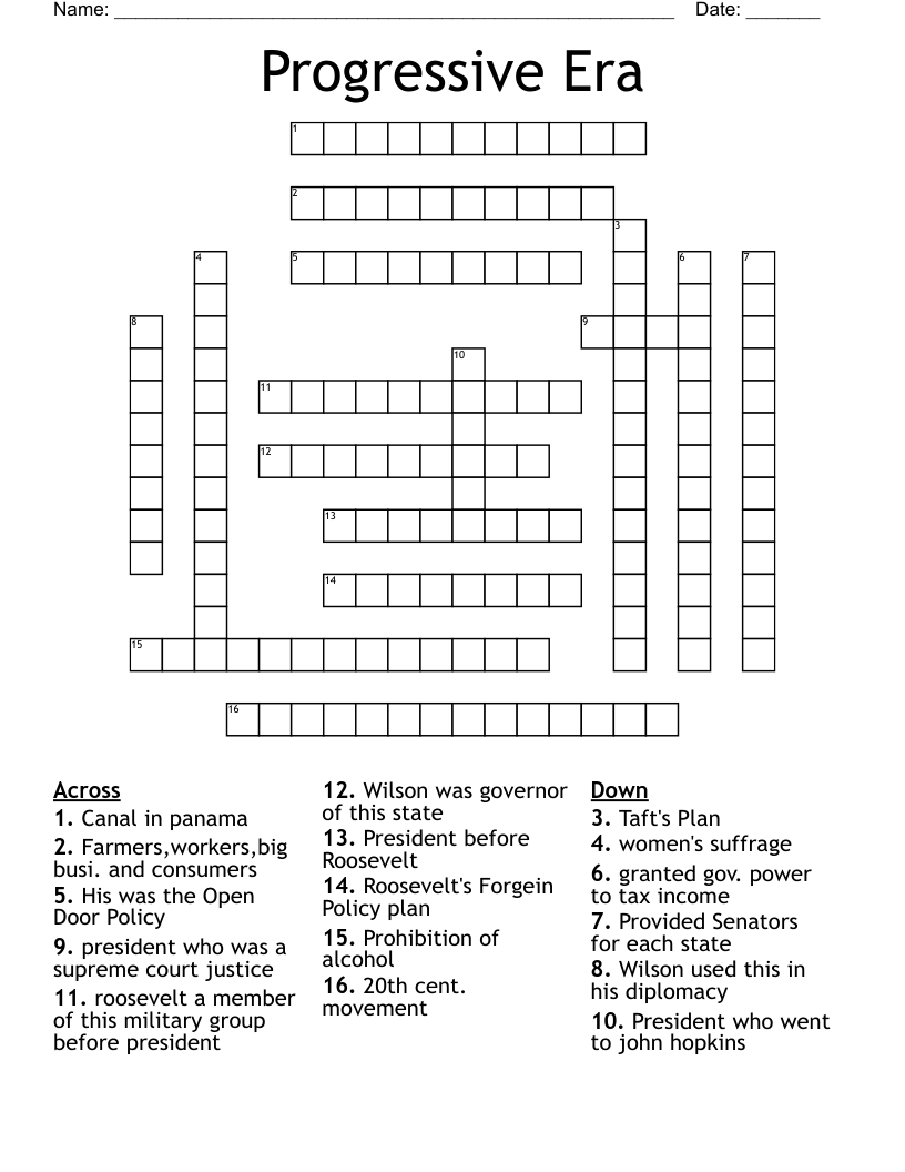 Progressive Era Crossword
