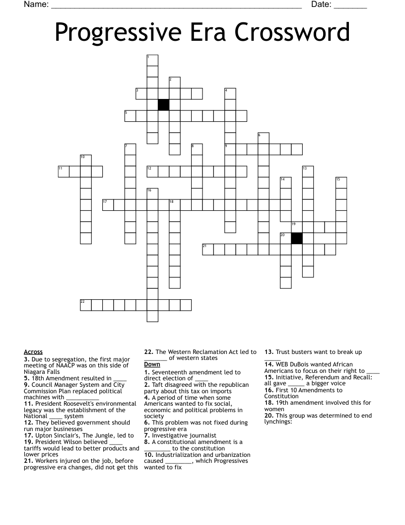 Progressive Era Crossword