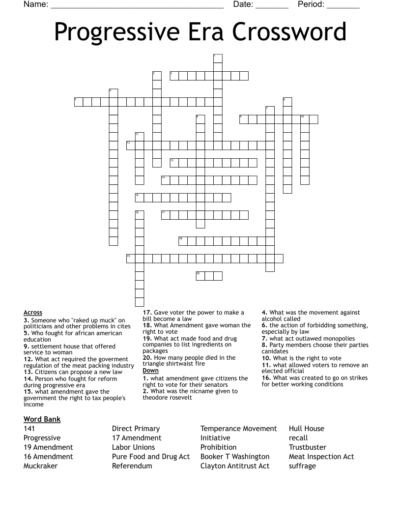 Progressive Era Crossword