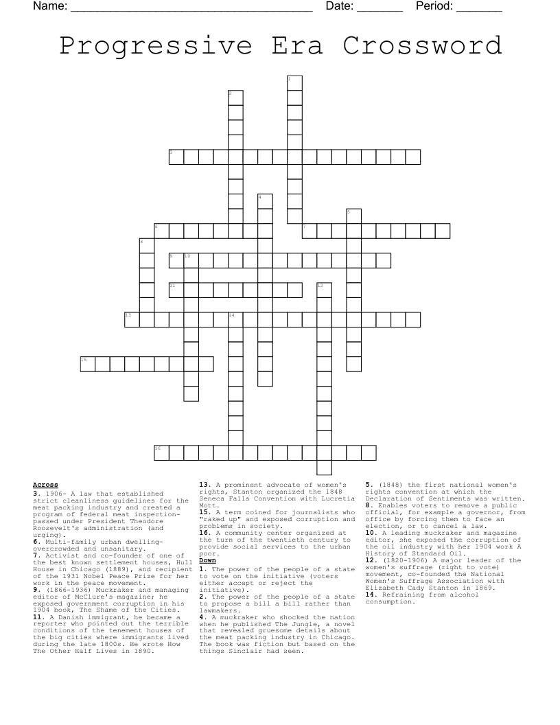 Progressive Era Crossword