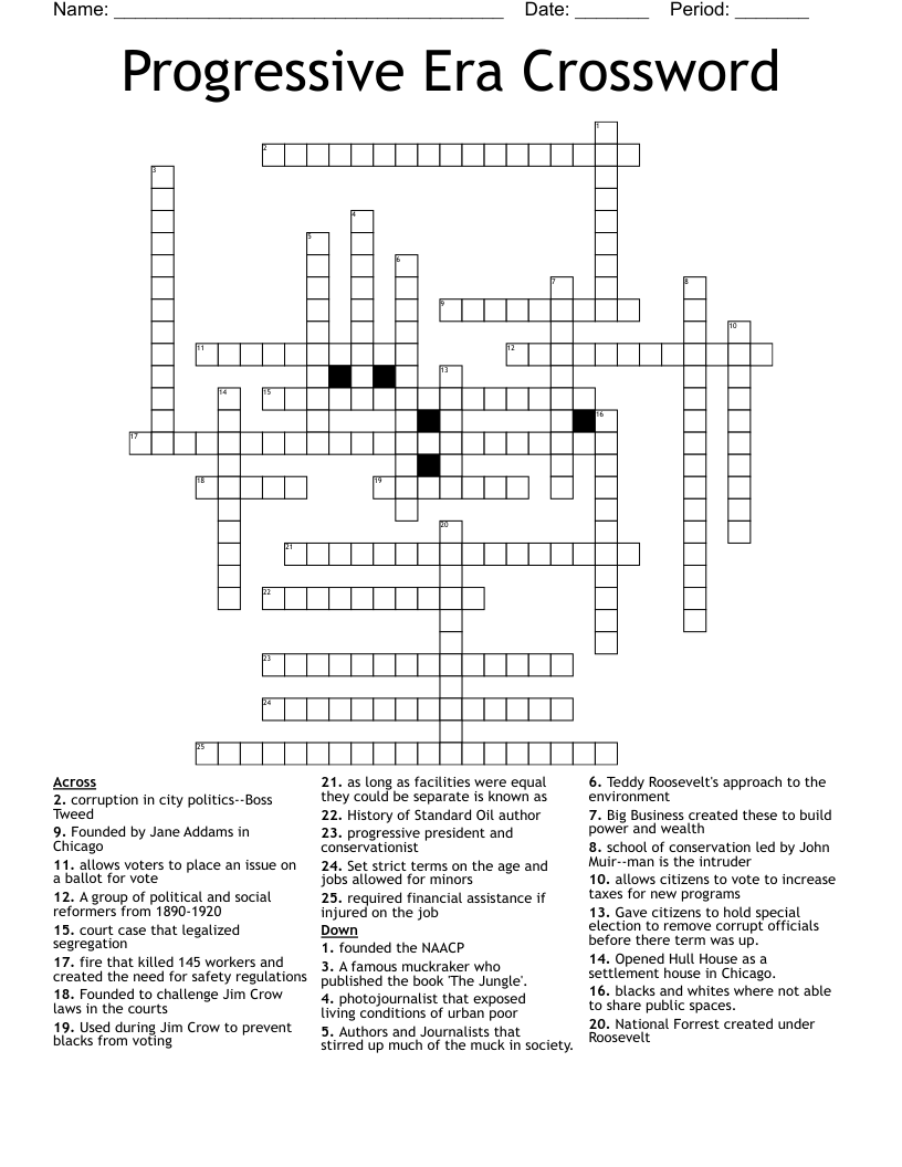 Progressive Era Crossword