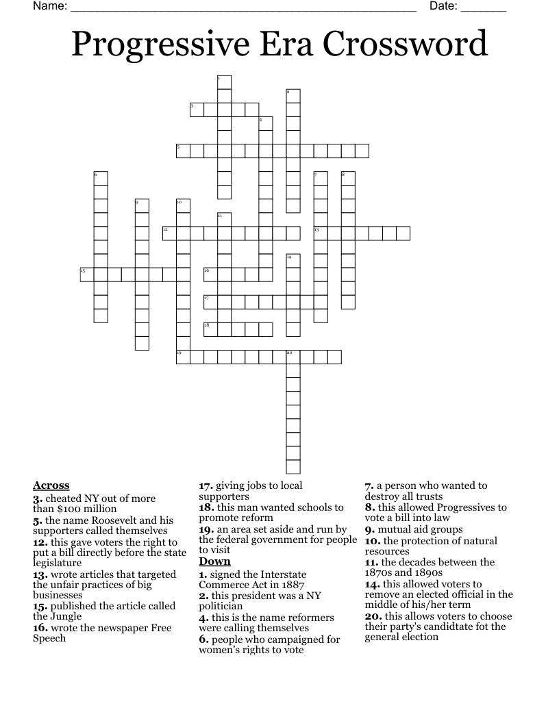 Progressive Era Crossword