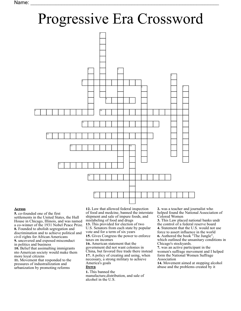 Progressive Era Crossword 