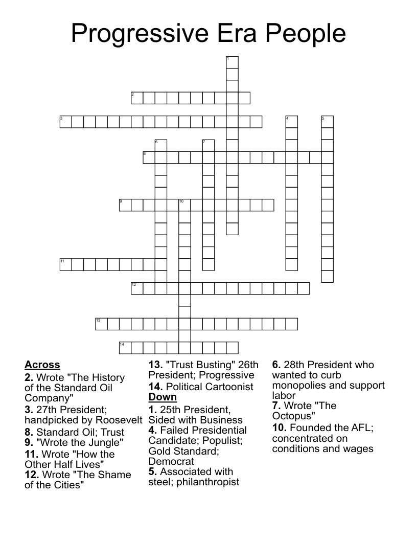 Progressive Era People Crossword