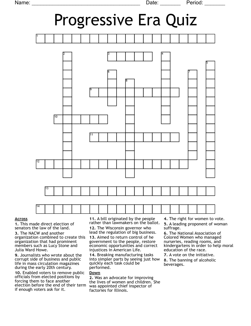 Progressive Era Quiz Crossword