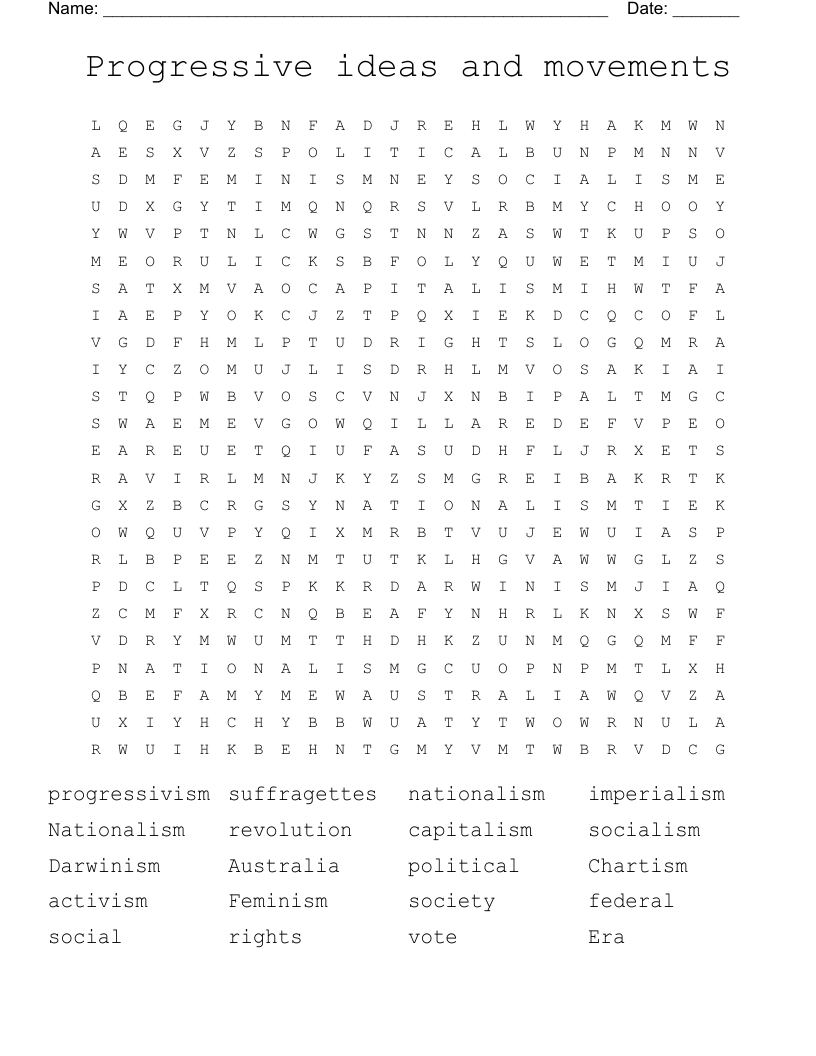 Progressive ideas and movements Word Search