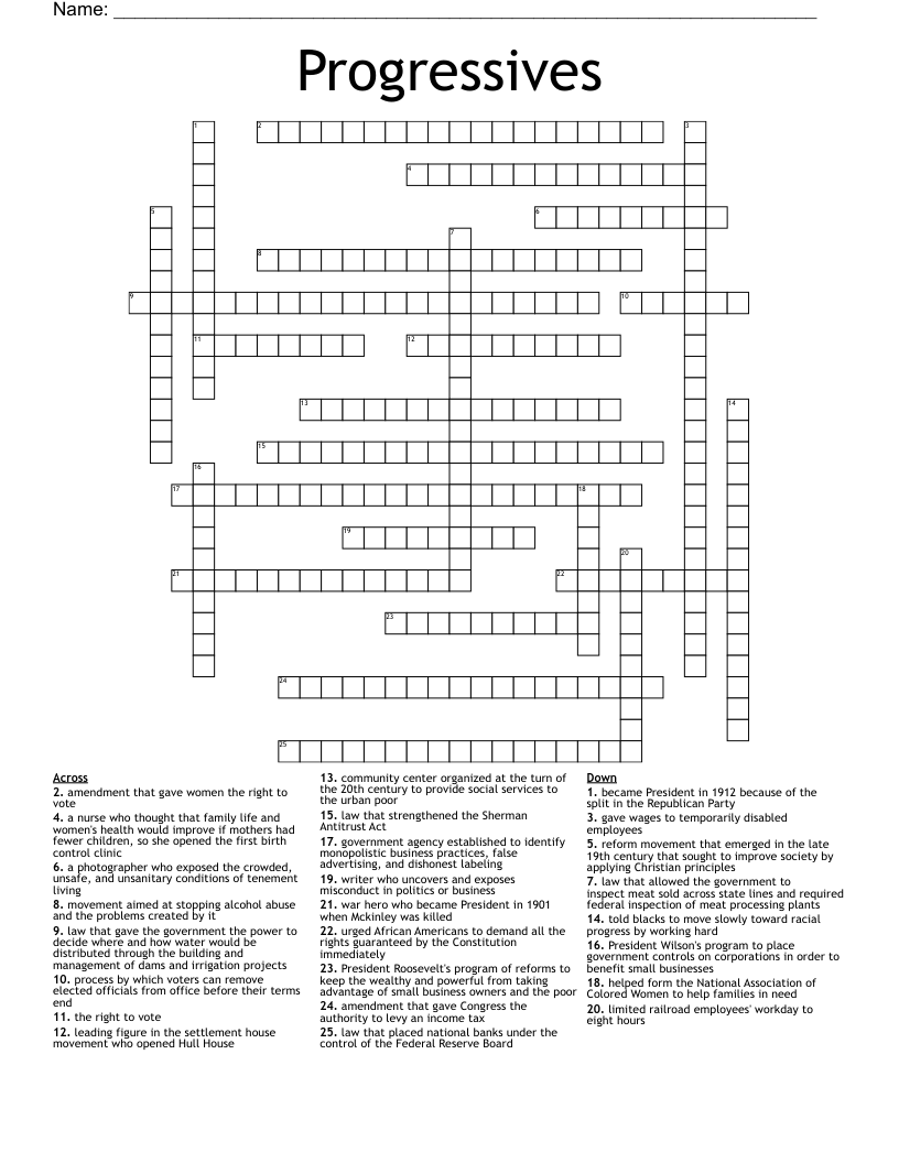 Progressives Crossword