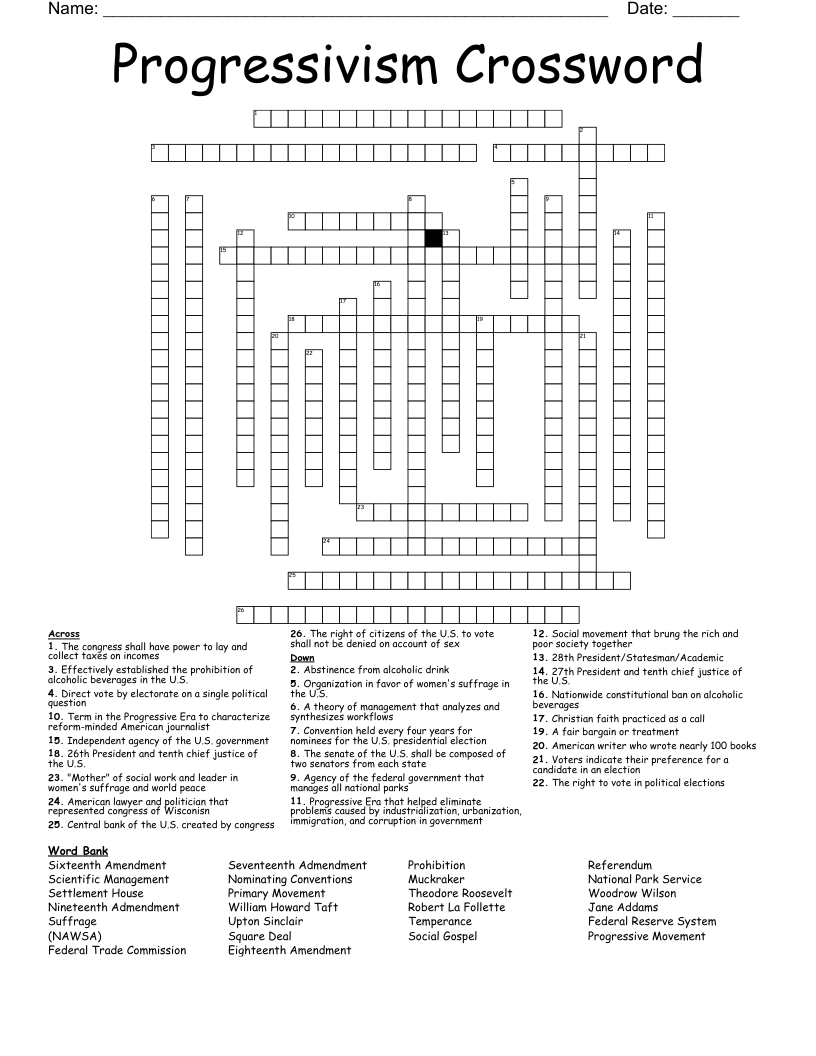 Progressivism Crossword