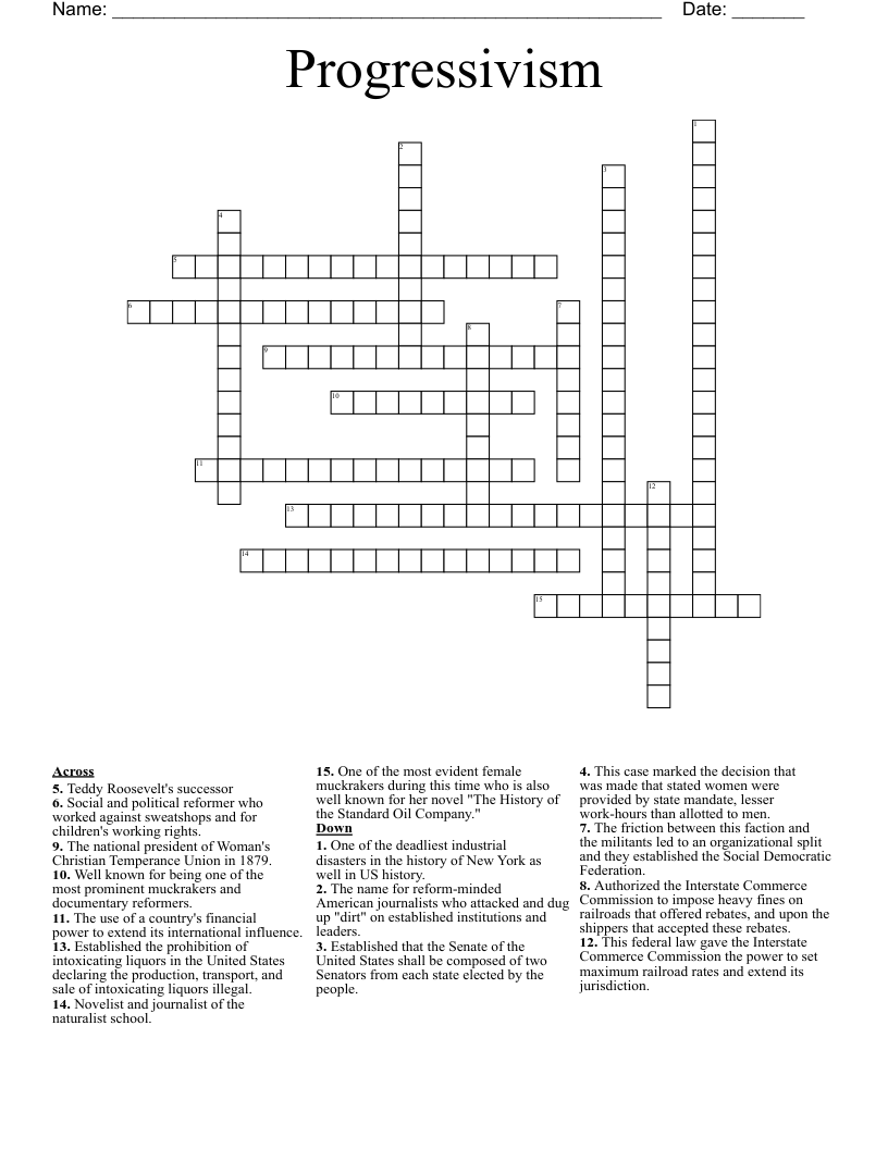 Progressivism  Crossword