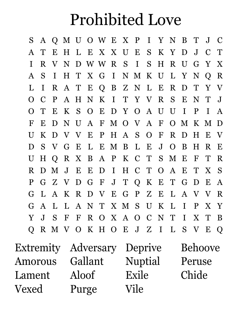 Prohibited Love Word Search