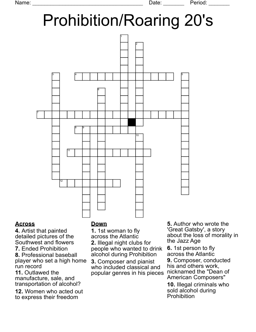 Prohibition/Roaring 20's  Crossword