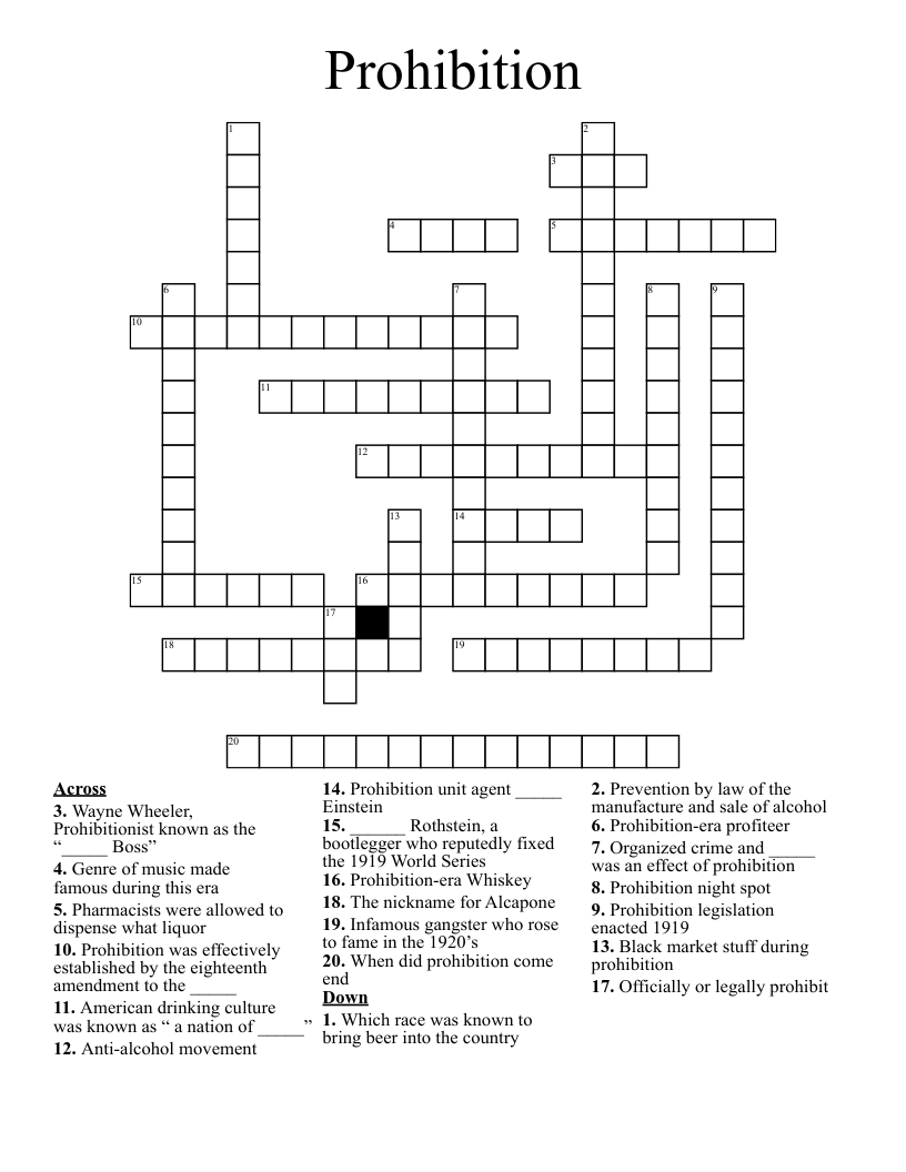 Prohibition Crossword