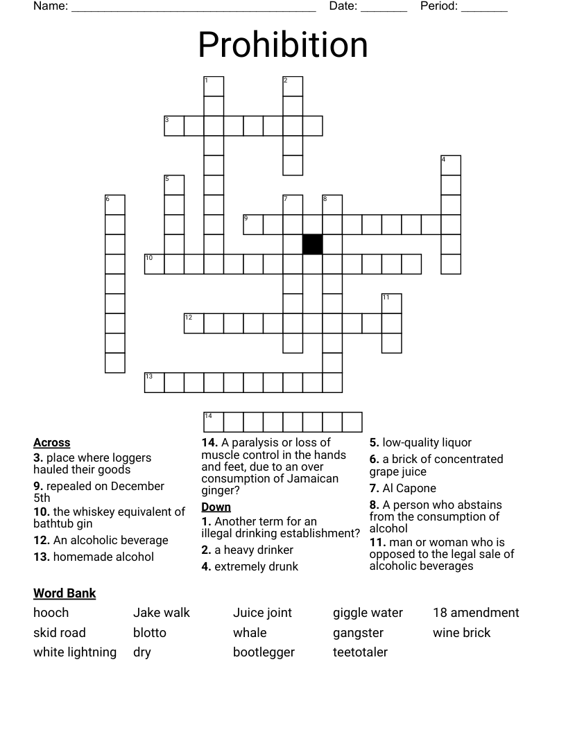 Prohibition  Crossword