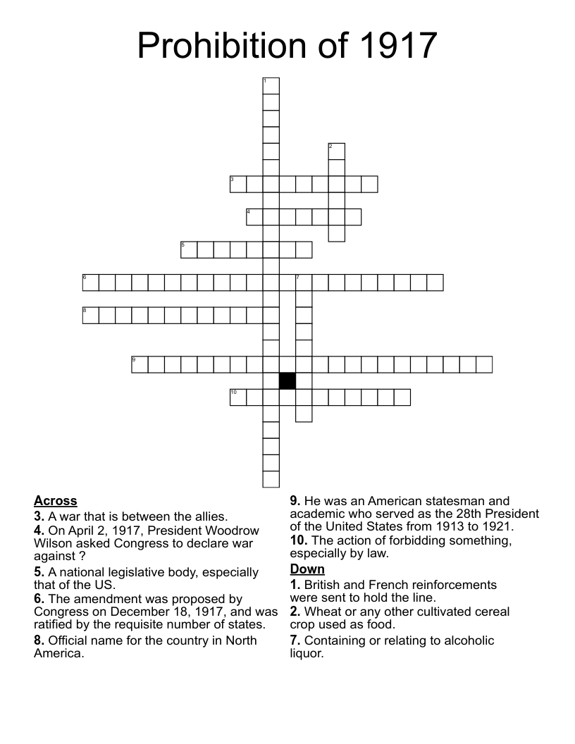 Prohibition of 1917 Crossword