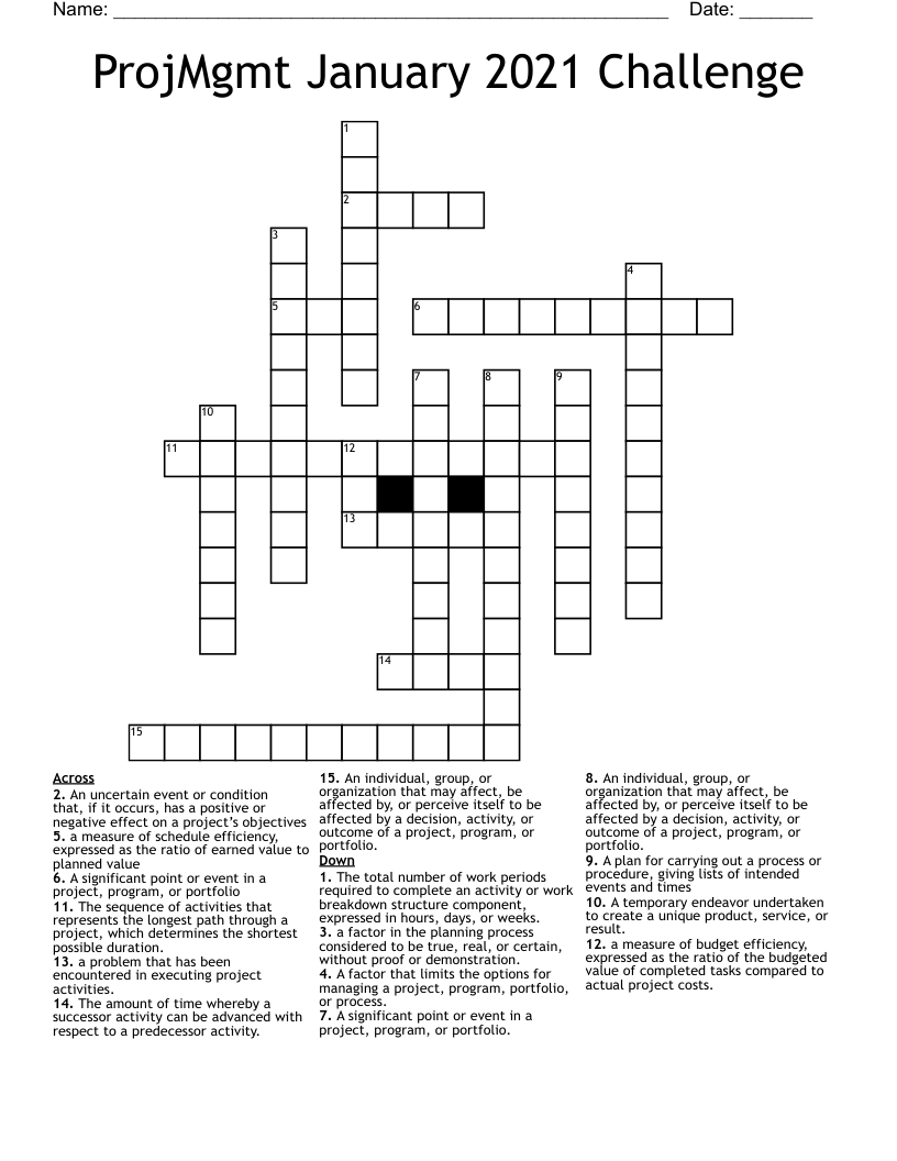 ProjMgmt January 2021 Challenge Crossword