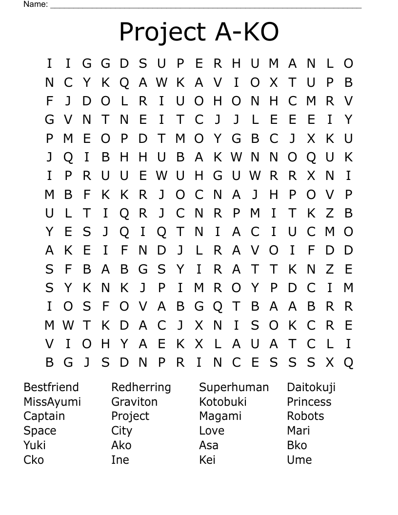 Project A-KO Word Search