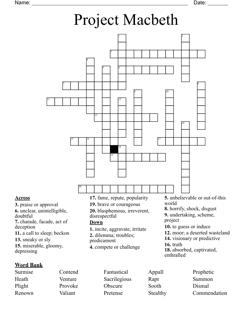 Project Macbeth Crossword