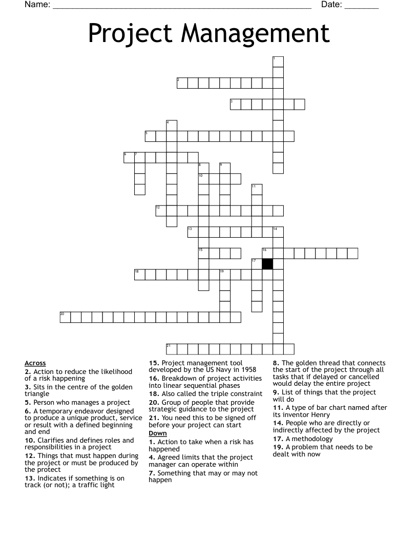 Project Management Crossword