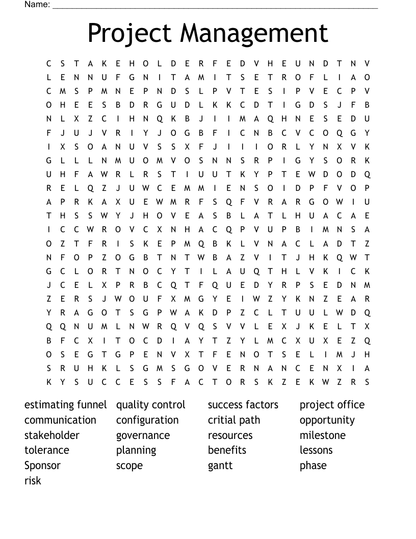 Project Management Word Search