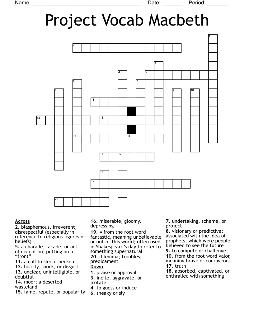 Project Vocab Macbeth Crossword